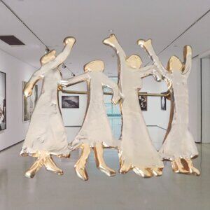 Artisan Gold and Silver Tone Four Dancing Women Brooch